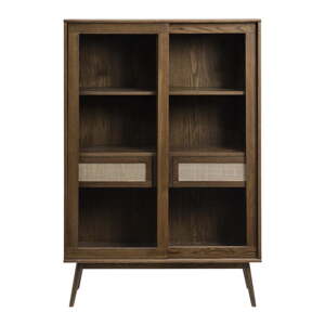 Tmavohnedá vitrína v dekore duba s posuvnými dverami 110x160 cm Barrali – Unique Furniture