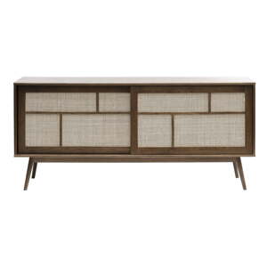 Tmavohnedá nízka komoda v dekore duba s posuvnými dverami 180x80 cm Barrali – Unique Furniture