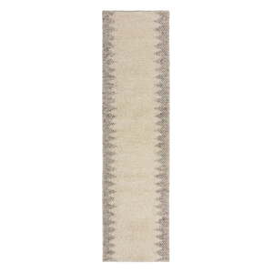 Krémovobiely ručne tkaný behúň s prímesou vlny 60x230 cm Minerals Border – Flair Rugs