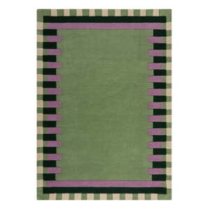 Zeleno-fialový ručne tkaný vlnený koberec 200x290 cm Kai Wool Border - Flair Rugs