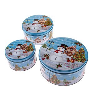 Kovové dózy v súprave 3 ks na zákusky Snowman – Dakls