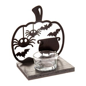 Drevený svietnik s halloweenským motívom Happy Halloween – Dakls