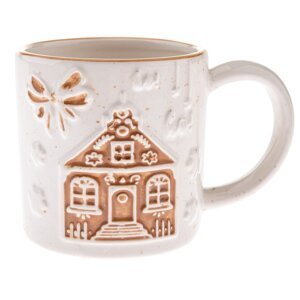 Biely keramický hrnček s vianočným motívom Christmas cottage – Dakls