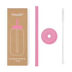 Silikónová slamka s čistiacou kefkou/s viečkom Flamingo Pink – Muuki