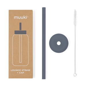 Silikónová slamka s čistiacou kefkou/s viečkom Smoke Grey – Muuki