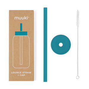 Silikónová slamka s čistiacou kefkou/s viečkom Tahiti Blue – Muuki