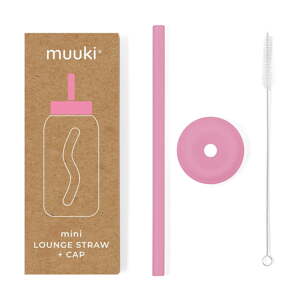 Silikónová slamka s čistiacou kefkou/s viečkom Flamingo Pink – Muuki