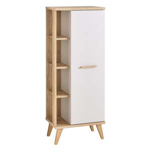 Krémovobiela vysoká kúpeľňová skrinka v dekore duba 50,5x128 cm Quickset 966 – Pelipal