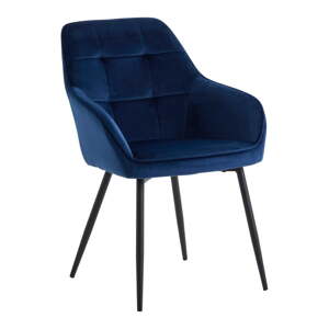 Tmavomodré zamatové jedálenské stoličky v súprave s podrúčkami 2 ks Nolan Square – Unique Furniture