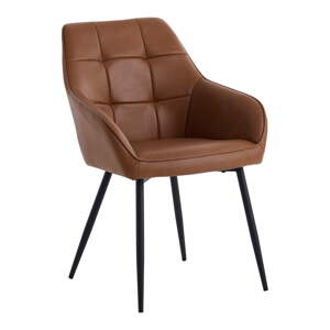 Hnedé jedálenské stoličky v súprave s podrúčkami 2 ks z imitácie kože Nolan Square – Unique Furniture