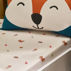Béžová napínacia detská plachta na jednolôžko 90x190 cm Fox and Woodland Friends – Catherine Lansfield