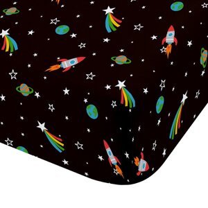 Čierna napínacia detská plachta na jednolôžko 90x190 cm Rainbow Rockets – Catherine Lansfield