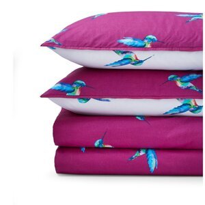 Biele/fialové bavlnené obliečky na dvojlôžko/predĺžené 230x220 cm Hummingbird – Their Nibs