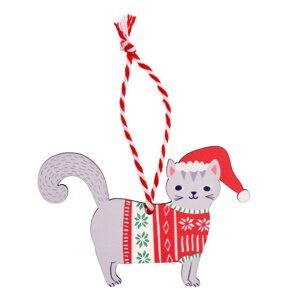 Drevená vianočná ozdoba 6,5 cm Grey Cat – Rex London
