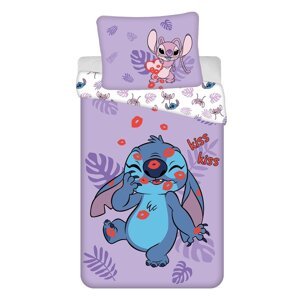 Fialová bavlnená detská obliečka na jednolôžko 140x200 cm Lilo and Stitch "Kiss" – Jerry Fabrics