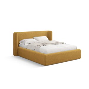 Čalúnená dvojlôžková posteľ s úložným priestorom s roštom 140x200 cm v horčicovej farbe Jason – Windsor & Co Sofas