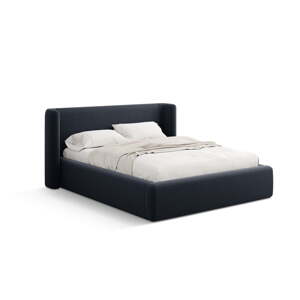 Tmavomodrá čalúnená dvojlôžková posteľ s úložným priestorom s roštom 160x200 cm Jason – Windsor & Co Sofas