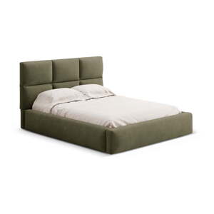 Zelená čalúnená dvojlôžková posteľ s úložným priestorom s roštom 160x200 cm Libera – Windsor & Co Sofas