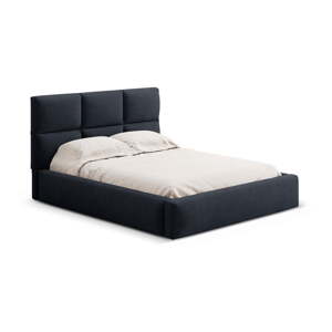 Tmavomodrá čalúnená dvojlôžková posteľ s úložným priestorom s roštom 160x200 cm Libera – Windsor & Co Sofas