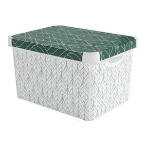 Biely/zelený plastový úložný box s vekom 39,5x29,5x25 cm L – Curver